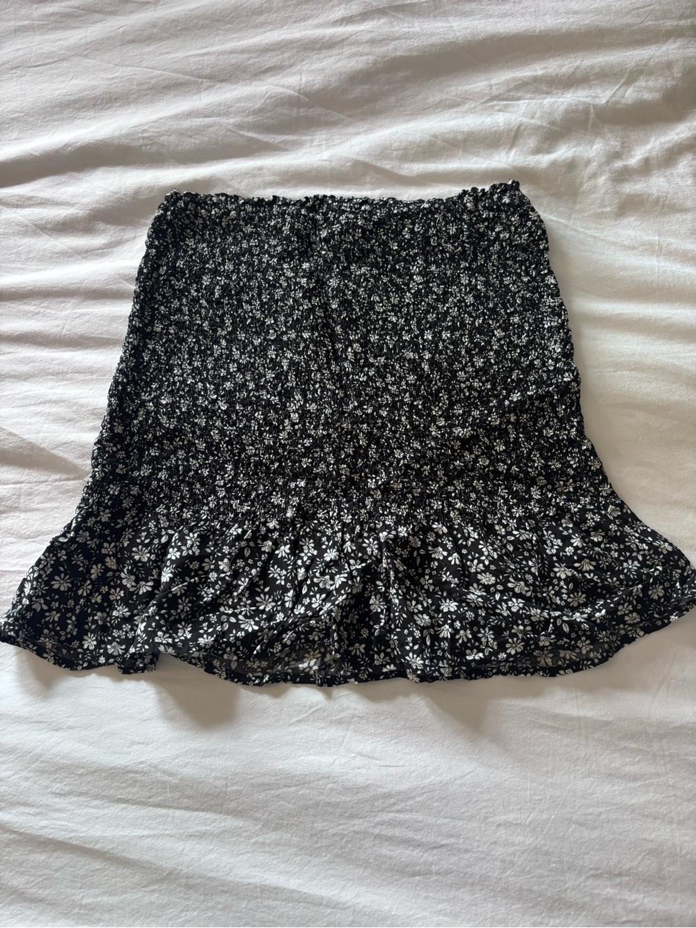 Hollister Black and White Floral Mini Skirt with Ruffle Hem
